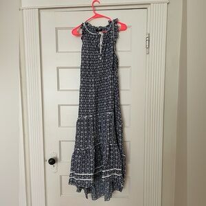 ME+EM Blue and White Printed Viscose Maxi Dress— Womens 16